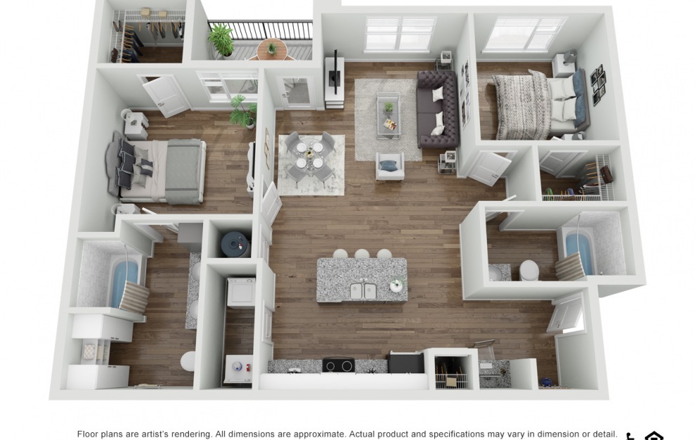 Wegner B6b - 2 bedroom floorplan layout with 2 baths and 1186 to 1186 square feet.