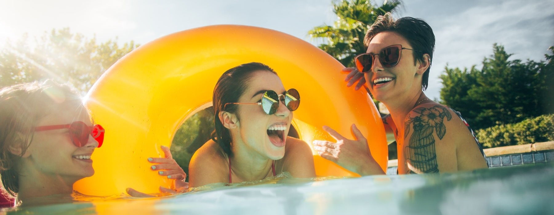 a group of people in a pool